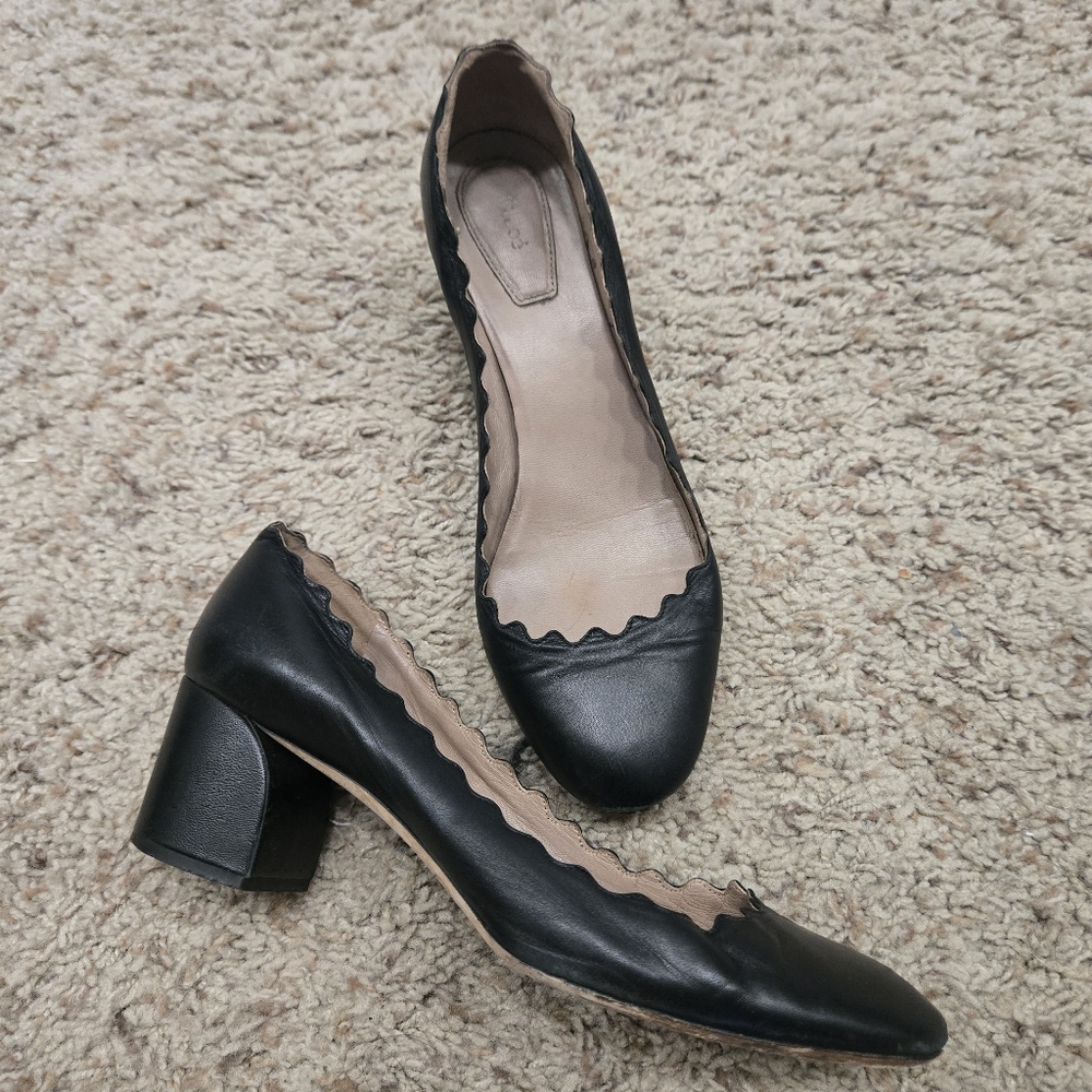 Chloe Black Scalloped Edge Women's Pumps Size 36.5